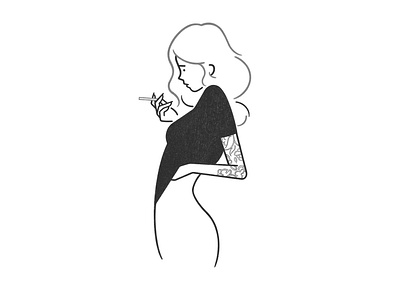 girl with a tattoo black and white cartoon character character design cigarette comic cute doodle girl illustration line minimal monochrome pencil product design simple design tattoo ui ux web design