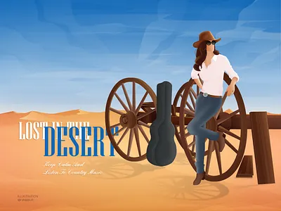 Lost In The Desert cd cover design country music desert design digital artwork girl in a desert guitar illustraion illustration art poster art poster design vector vector art vector illustration western western girl western hat wooden wagon