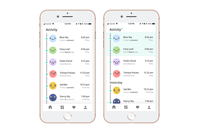 Daily UI Challenge - Activity Feed activity cute daily ui 047 dailyui design emojis emotes iphone kawaii mobile design notifications pastel uiux uxdesign