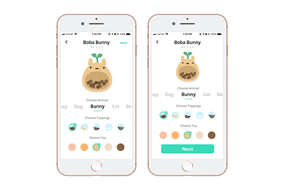 Daily UI Challenge: Item Customization with Boba Bunny boba boba tea bunny cafe cute daily ui 033 daily ui challenge dailyui original art original character uidesign uiux uxdesign visual design