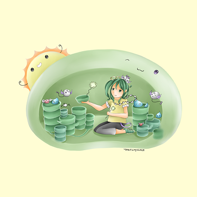 Chloroplast Friends anime art biology chloroplast design digital art illustration illustration art illustration digital kawaii nature painting pastel photosynthesis plant biology plants science