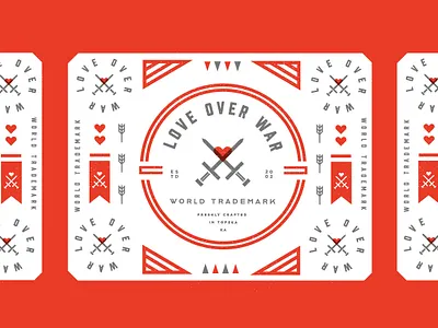Love over War Logo Label beer brand brand identity branding brewery design geometric graphic design heart icon label logo logo design love mark red seal set sword type