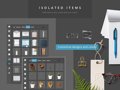 Paper Panel - Item Preview branding creator extension isolated items item grid mock up mockup mockup creator moodboard moodboards photoshop addon plugin presentation scene creator shadow mockup shadow overlay