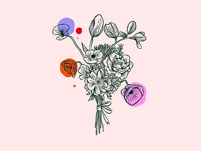 Bouquet I botanical bouquet drawing flowers illustration peony poppy vector