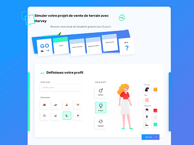 Harvey • Web Design blue builder clean estate flat form form design french game gaming gradient illustration interface monopoly startup startups ui webdesign