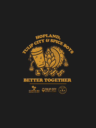 Better Together beer brewery character hop mascot taco vintage