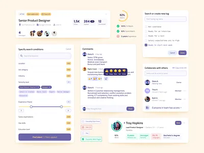 Recruitment Platform Blocks app blocks cards dropdown figma filters hiring hr human resources jobs jobsite modal navigation opportunities product recruitment system ui ux web