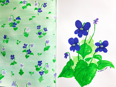 Violets botanical illustration floral flowers gouache illustration painting pattern design seasonal spring violets