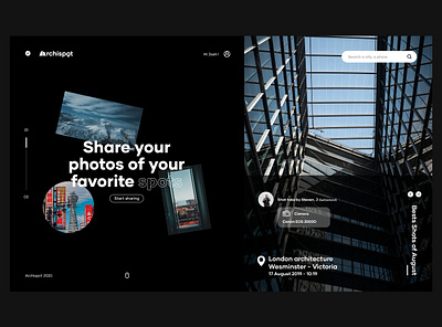 Archispot - Website architecture black blackandwhite branding concept design graphisme interface logotype minimalist photos sans serif font share ui uidesign uiux webdesign webdesign inspiration work