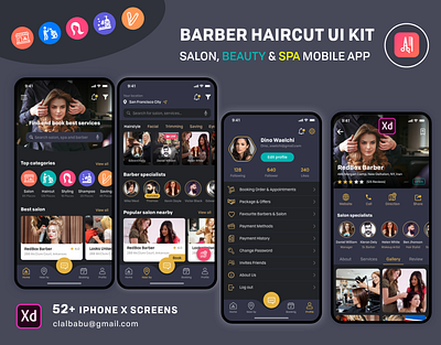 Salon, Beauty & Spa Mobile App barber haircut ui kit barber haircut ui kit barberbooking app barberbooking app barbers barbershop beautician hair salon haircut spa