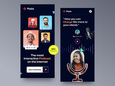 Podx - Podcast Website Mobile audio celebrity interview conversation deep talk entrepreneur talk homepage landing page listening live show live streaming podcast podcasting radio spotify saas story talk show web design website website design