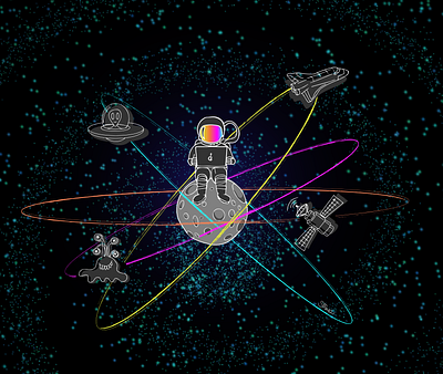 Astronaut Galaxy Illustration astronaut digital illustration doodle galaxy illustration outerspace procreate spaceship