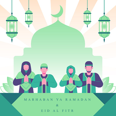 Moslem family illustration Ramadan and eid al illustration banner eid mubarak family flat illustration greeting hijab iftar illustration islam landingpage moslem ramadan ramadan kareem religious socialmedia