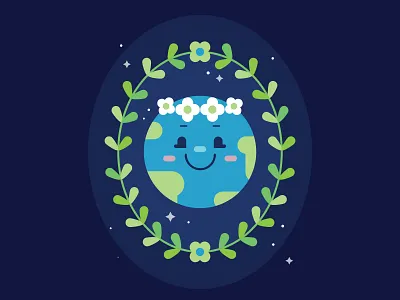The World art character colorful cute design earth earth day flowers happy illustration vector world wreath