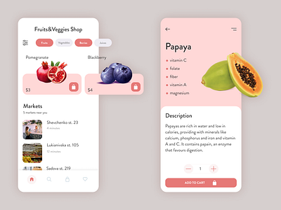 Fruits&Veggies Shop app branding cart catalog concept cta design digital ecommerce fruit fruits pink search shop shopping app store storefront ui ux veggies