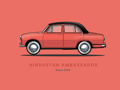 Hindustan Ambassador ambassador car illustration classic car clean hindustan history iconic illustration illustrator indian car indian classic ipadpro illustration orange penonpaper print procreate red travel vector