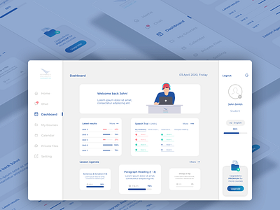 Private University / Language Dashboard blue clean dashboard light minimal shadow webapplication