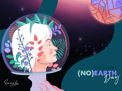 (NO)EARTH day art digital earth editorial illustration planeth plants space stars vector women