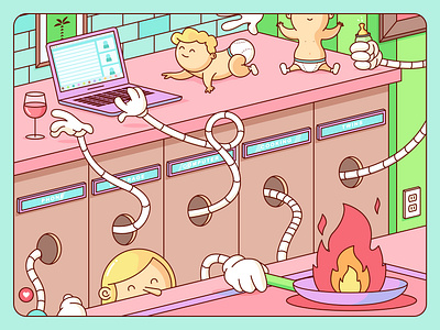The Mom Machine computer hands illustration mom pastel pastel color vector wfh
