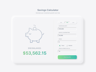 Savings Calculator Concept 💸 calculator calculator ui daily 100 challenge dailyui neumorphic neumorphism soft ui ui design ui ux design web web design website