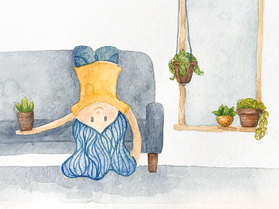 plant sitting illustration painting plants self portrait watercolor