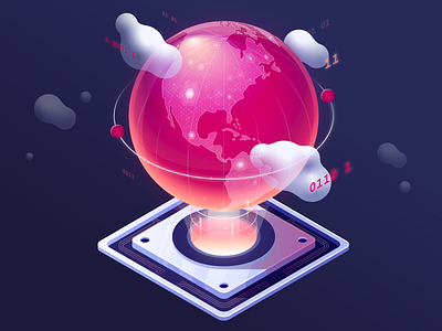 Global Reach cloud code globe illustration isometric