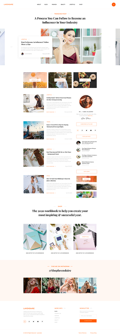 Modern Personal / Influencer Blog Design blog design blog post blogger blogging clean header home influencer landing page landing page design magazine design personal brand personal project ui web design