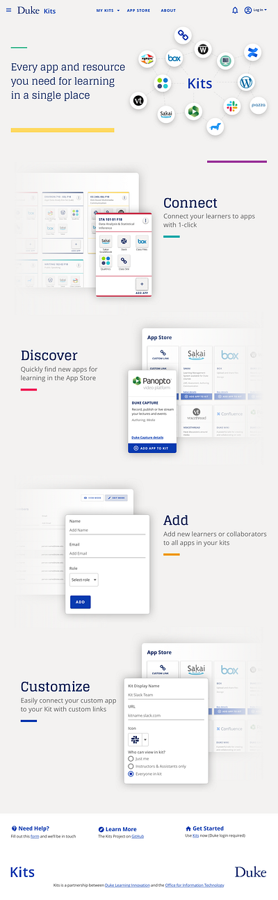 Duke Kits Product page application branding design higher ed higher education interface landing lms marketing product ui university web app web design