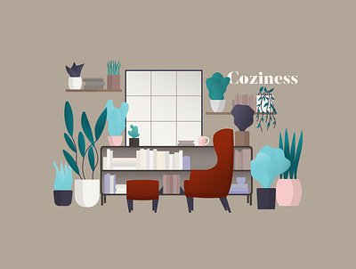 My kind of cozy bookcase cozy illustration illustrator plants relax