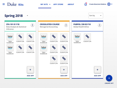 Duke Kits: My Kits Dashboard application cards components dashboard design ed tech education higher ed interface lms material design ui university web app web design