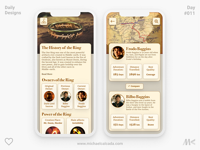 Daily Designs in Quarantine #011 app appdesign bilbo coronavirus covid19 design gandalf gold hobbit hobbiton illustration lordoftherings lotr magic ring ring of power sauron skeumorphic ui ux