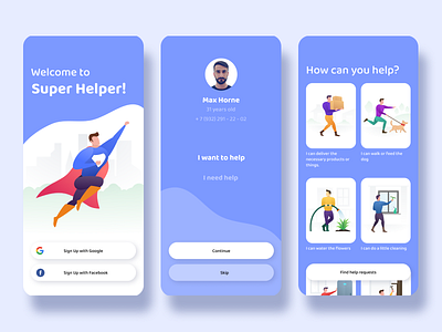 Sign Up Super Helper app app blue daily 100 challenge dailyui design figma flat free help illustration ui vector