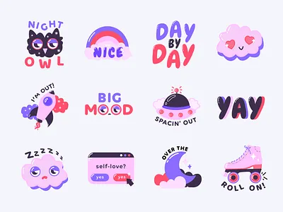 Dreamy Vibes | Snapchat Stickers design digitalart drawing illustration illustrator pink purple snapchat sticker design sticker pack stickers typography vector