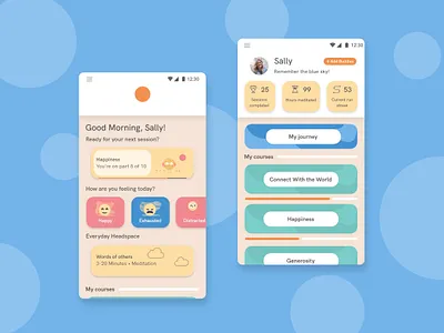 Headspace App Redesign app branding design flat illustration meditation meditation app minimal pastels typography ui ux ux design