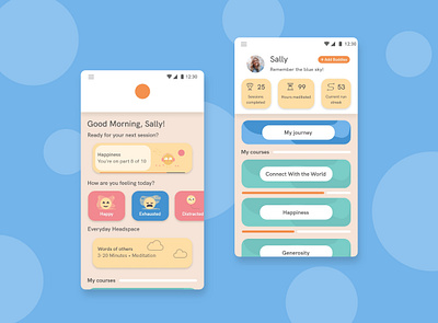 Headspace App Redesign app branding design flat illustration meditation meditation app minimal pastels typography ui ux ux design