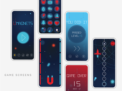 Umagnets- Casual Mobile Game design game art game design glowing illustration magnet mobile mobile games mobile ui rockets space ui uxui vector