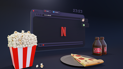 Netflix and Chill 3d 3d blender beer beer can blender chill cycles render dark ui illustration netflix pizza quarantine render ui