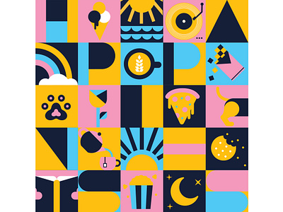 H A P P Y 5X5 digital art flat illustration geometric art happiness homedecor
