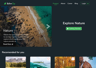 Nature Exp Web Version 2 darkmode design ui uiux uiuxdesign ux webdesign webdesigns