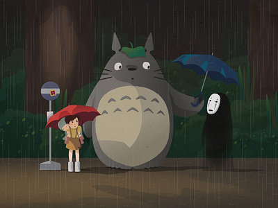 bus stop mix-up character design crossover earth day fan art my neighbor totoro no face spirited away studio ghibli totoro