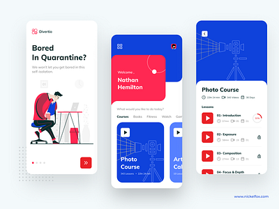 Divertio App app branding cards color dashboard design dribbble best shot flat icon illustration learn logo minimal stayhome typography ui ux vector web website