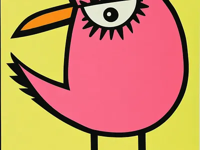 Quirky Pink Retro Bird Character animal art backdrop background bird character design graphic design grunge handmade illustration pink portrait quirky retro weird