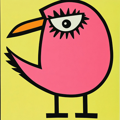 Quirky Pink Retro Bird Character animal art backdrop background bird character design graphic design grunge handmade illustration pink portrait quirky retro weird
