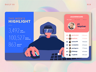 DailyUI 019 • Leaderboard • UI design daily ui challenge gaming site infographics interface design landing page leaderboard score board ui design ui ux web design