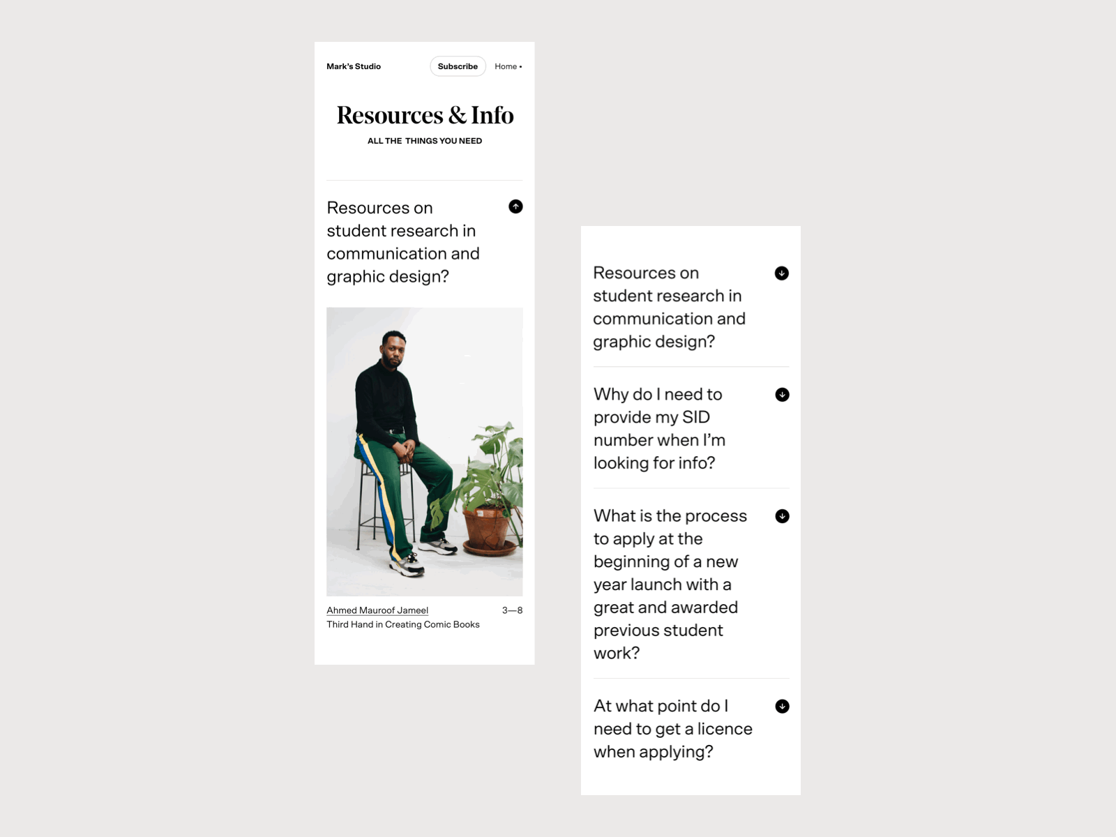 Mark’s Studio, Resources & Info branding clean clean design design exploration gif gif animated grotesk minimal mobile serif showcase studio typography ui ux web website