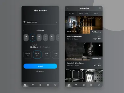 FD Photo Studio – Mobile App android booking system calendar ui dark ui figma filter ui interface ios material design minimal mobile app mobile ui photo studio popular search top trend ui ux web