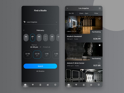 FD Photo Studio – Mobile App android booking system calendar ui dark ui figma filter ui interface ios material design minimal mobile app mobile ui photo studio popular search top trend ui ux web