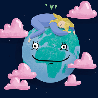 Earth Day 2020 clouds digital illustration earth earthday hearts illustration planet earth procreate procreate art self portrait sleeping space