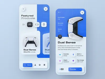 Playstation 5 DualSense - Neumorphic mobile app concept app gradient lightui neumorph neumorphic neumorphism playstation skeumorphic typography ui ux videogame