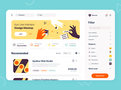 Job Manager - Web Application abstract arounda banner card concept dashboard design employment event manager figma filter hands illustration job marketing platform search ui ux web design